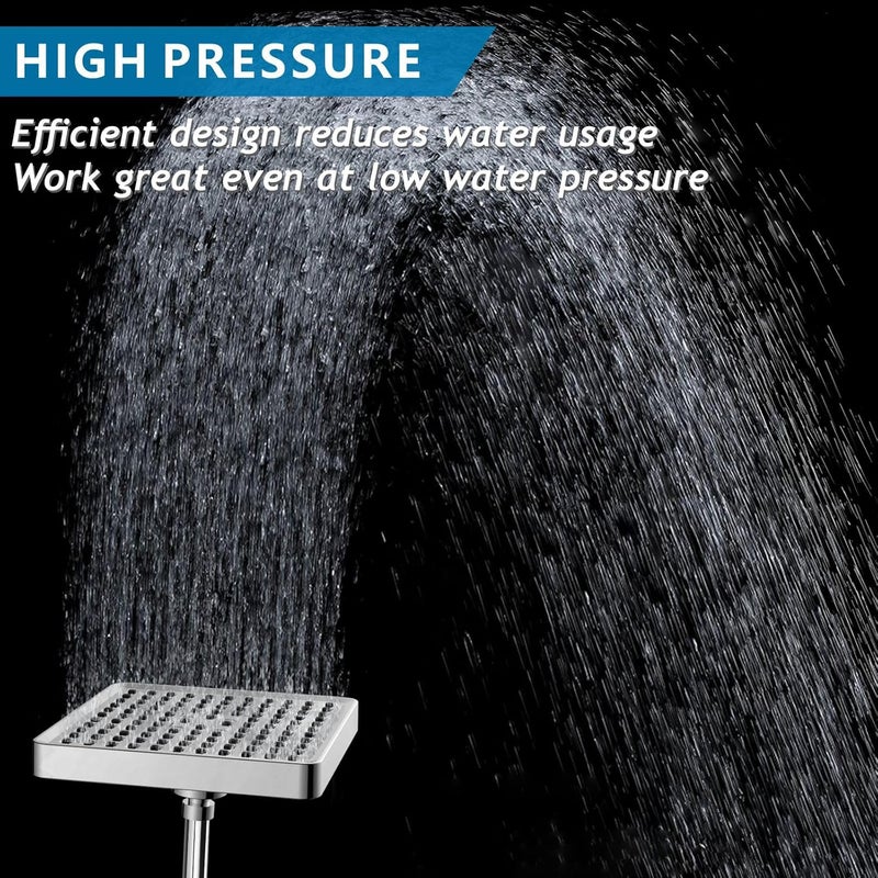 Nuodan High Pressure Rain Shower Head with 11'' Extension Arm - High Flow Rainfall Showerhead - Luxury Modern Look - Pressure Boosting(Square, Chrome) - Image 3